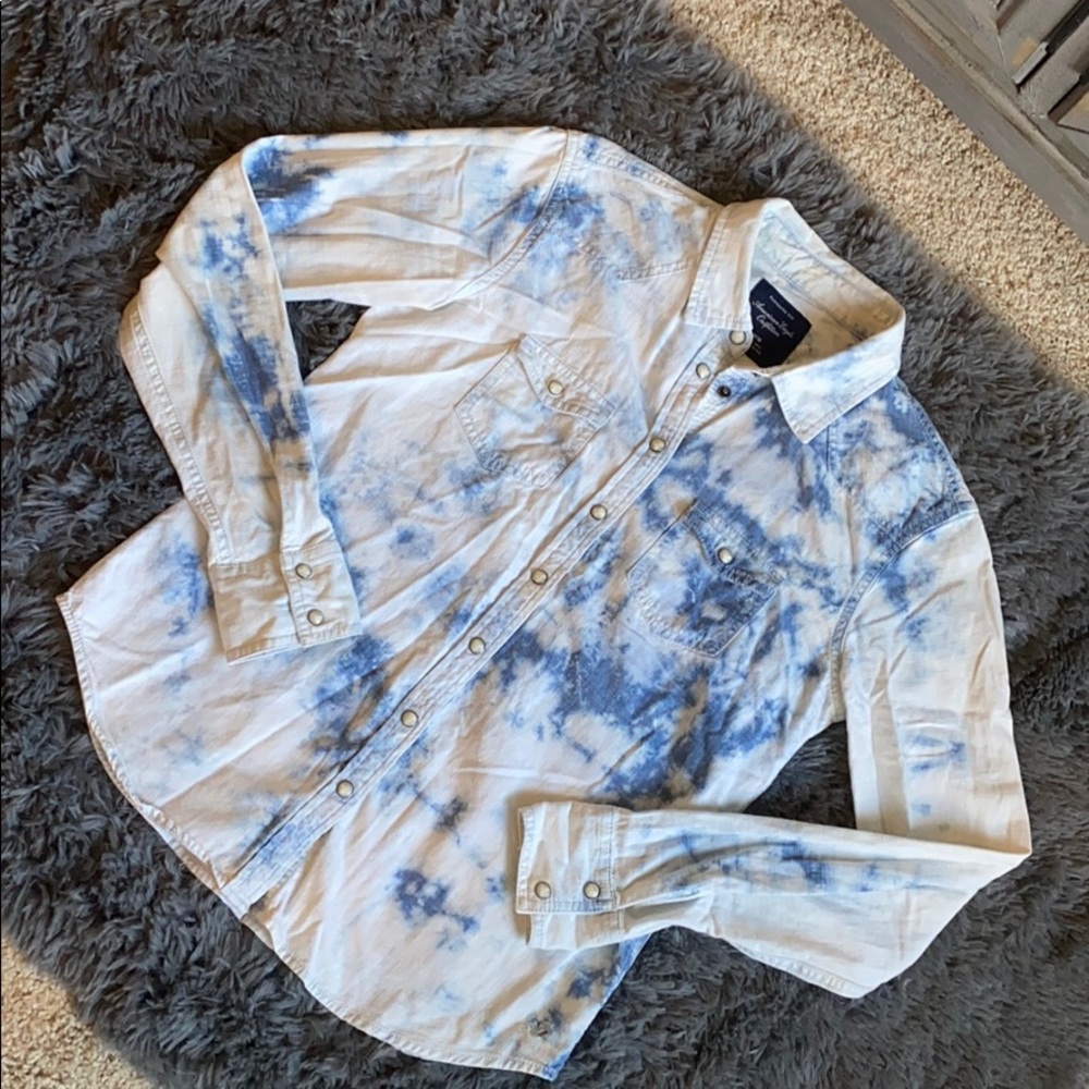 Acid wash denim button up